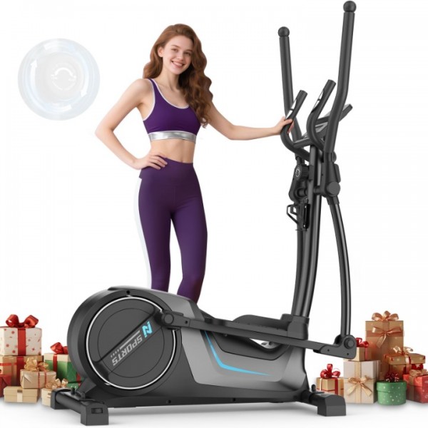 Neezee Elliptical Exercise Machine for Home, Ultra-Quite Elliptical Machine with LCD Monitor, App Compatible, Pulse Sensor, Bottle Holder