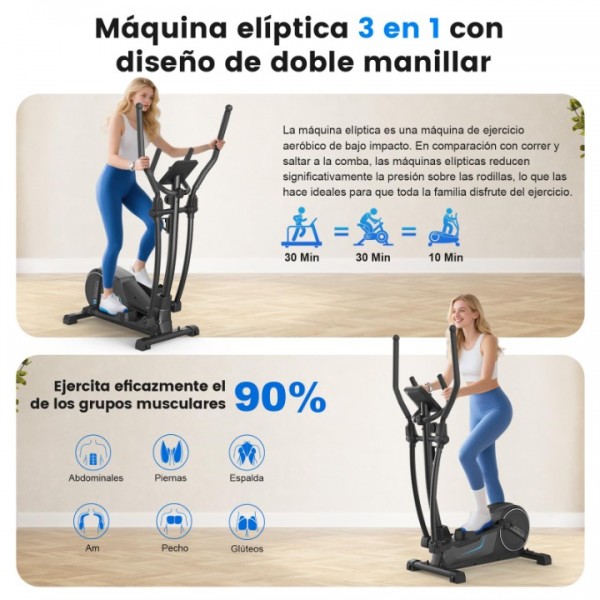 Neezee Elliptical Exercise Machine for Home, Ultra-Quite Elliptical Machine with LCD Monitor, App Compatible, Pulse Sensor, Bottle Holder