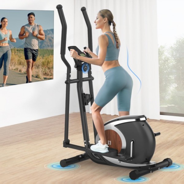 Neezee Elliptical Exercise Machine, Ultra-Quiet Compact Cross Trainer, 16 Levels of Magnetic Resistance Elliptical Machine, Pulse Sensors, LCD Display, Device Mount