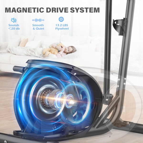 Neezee Elliptical Exercise Machine, Ultra-Quiet Compact Cross Trainer, 16 Levels of Magnetic Resistance Elliptical Machine, Pulse Sensors, LCD Display, Device Mount
